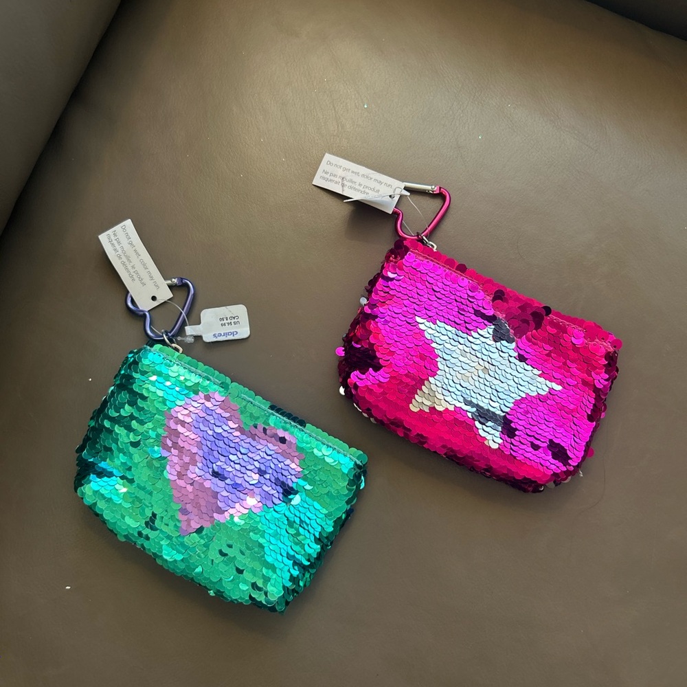Claire's Sequin Cosmetic Bags - Pink 🩷💚🩶💜and Green